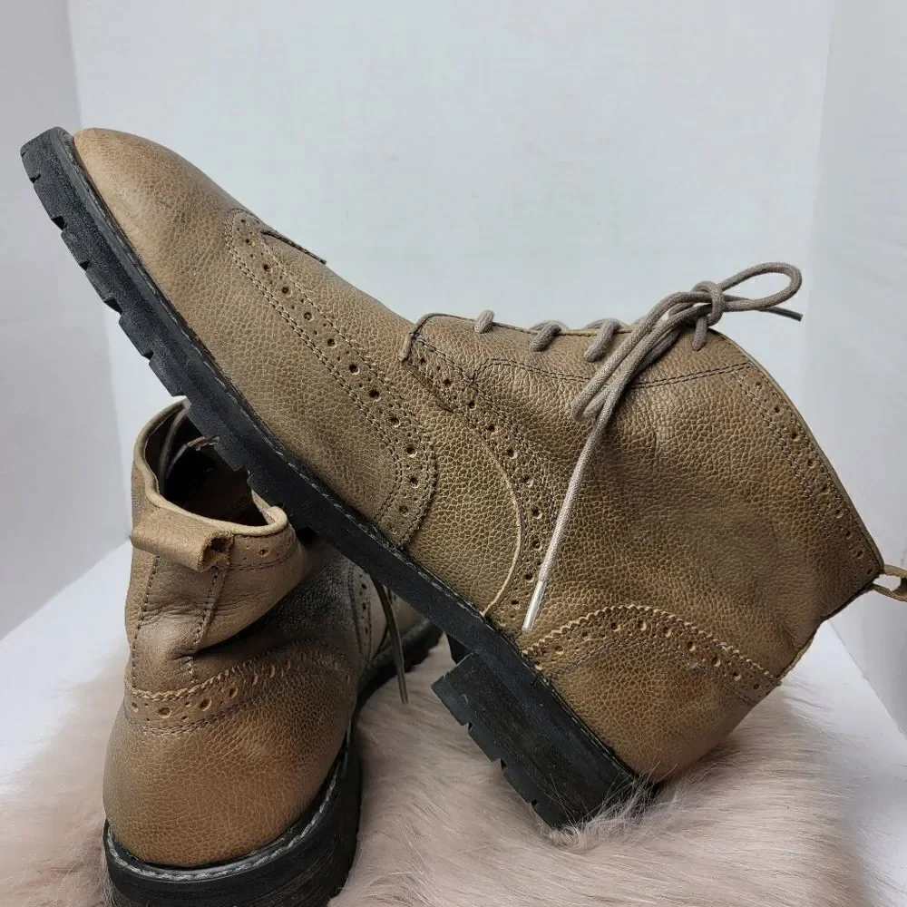 Florsheim Limited Tan Distressed Pebbled Leather Wingtips Ankle Boots 10.5D